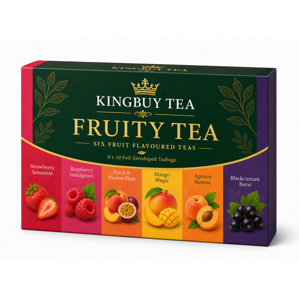 KINGBUY TEA Fruity Tea Selection Pack packaging and sample details