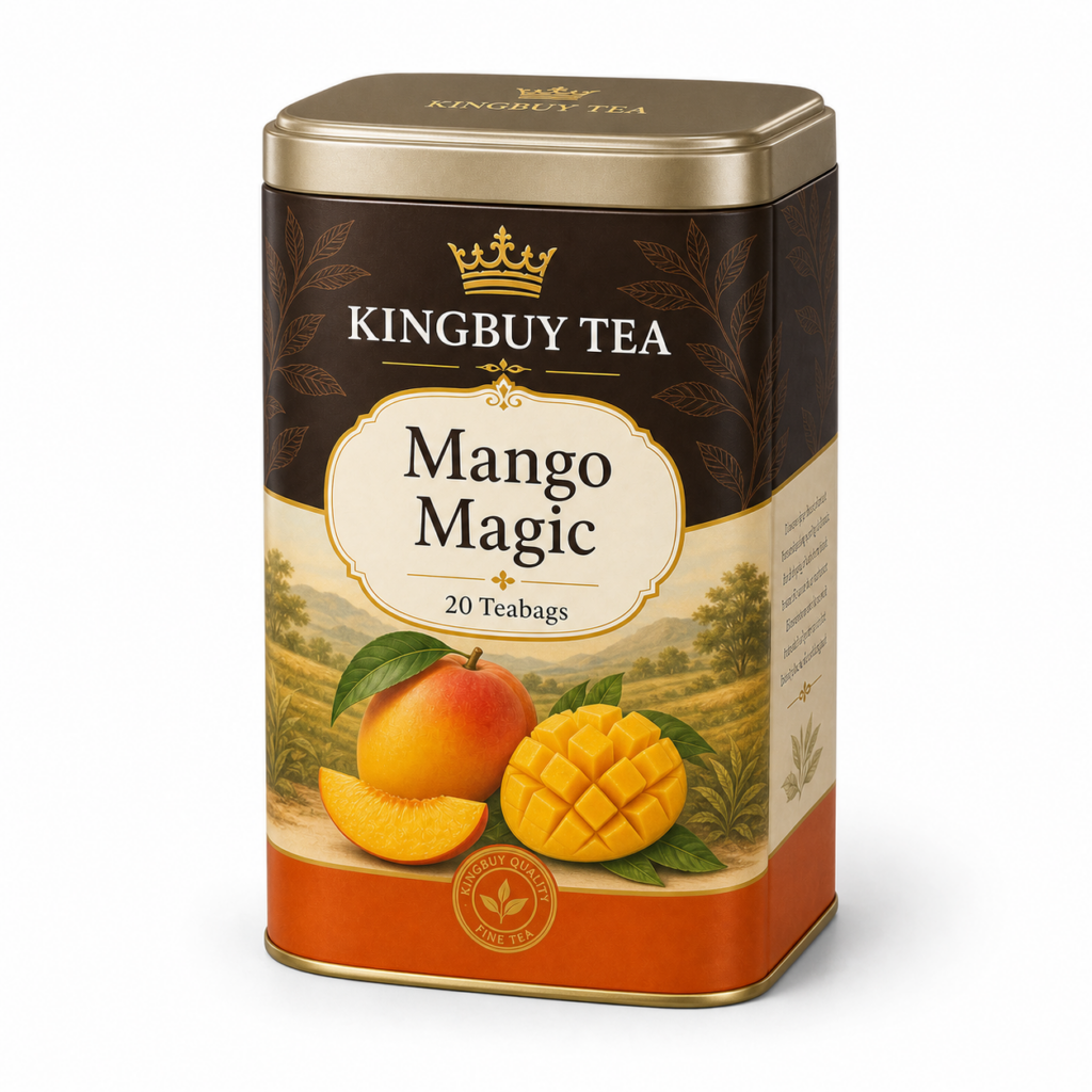 KINGBUY TEA Mango Magic packaging and sample details