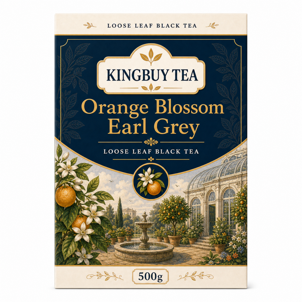 KINGBUY TEA Orange Blossom Earl Grey packaging and sample details